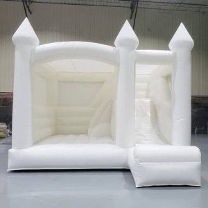 white bounce house with slide